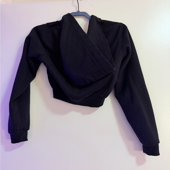 SKIMS Cotton Fleece Cropped Zip-Up Hoodie in Onyx - Picture 9 of 9